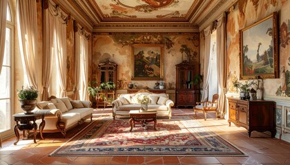 Obraz premium Luxury Tuscan Villa Interior with Frescoed Walls