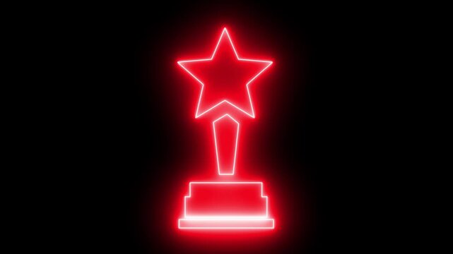Neon world cup champions trophy prize icon symbol. Award cup icon, sports or tournament award award animation.