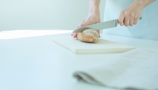 パンをスライスする手