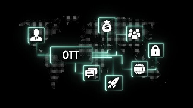 Ott streaming platform network concept with digital map and connected business for global media technology and digital communication strategy