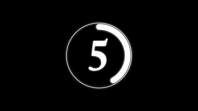 Abstract  12 Seconds Round Countdown timer. Circle Countdown Timer from 0 to 12 seconds real time, Modern flat design of countdown animation isolated on Black background with alpha channel. 4k