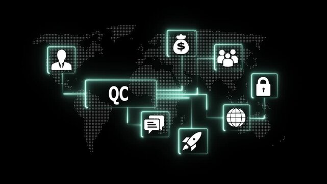 Digital control concept with glowing and global network map for business technology and data management solutions