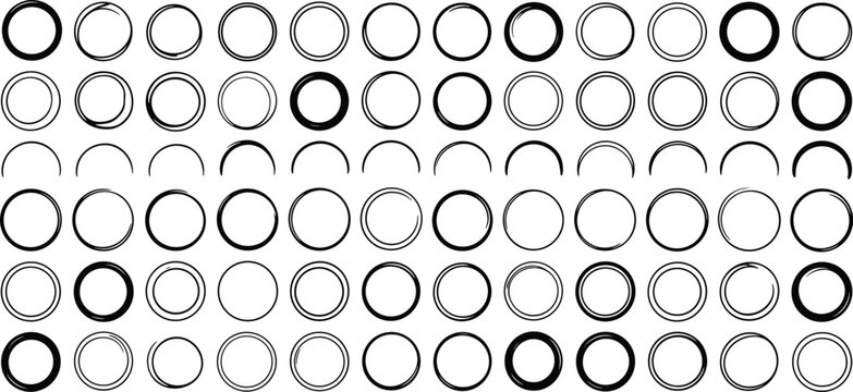 Hand drawn circle vector frames and abstract scribble ring icons collection featuring sketchy highlight borders and doodle loops (18 words)