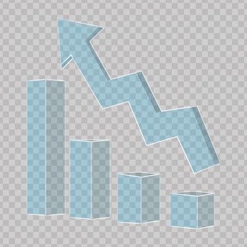 3D Glass rising bar chart icon, representing financial growth success and upward business trends. Transparent liquid Glass design icon, trending glass icon for graphic design, 3d illustration.