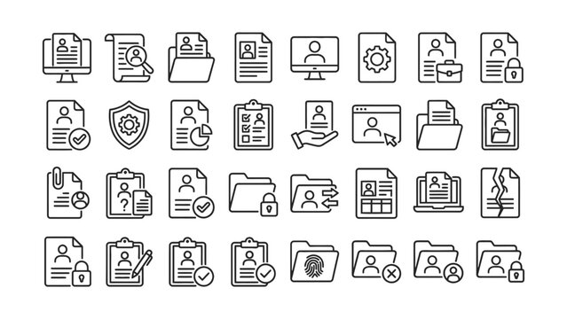 Line icons of various personal data documents and security concepts  user id verification and protection