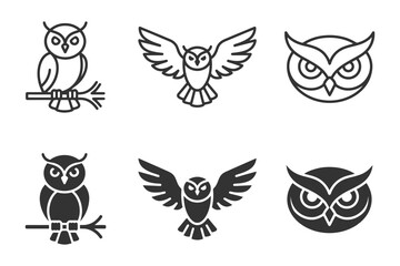 Fototapeta premium Minimalist owl logos and icons set featuring various styles and designs.