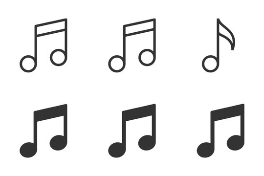 Set of six musical note icons in various styles.
