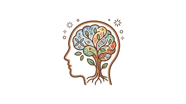 Creative human head silhouette with colorful seasonal tree brain concept