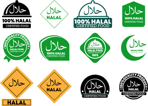 Halal Certified Food Labels Vector Illustration Collection