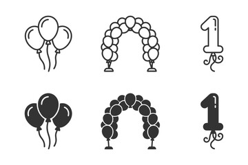 Fototapeta premium Balloon decorations and designs: birthday balloons, arches, and number one.