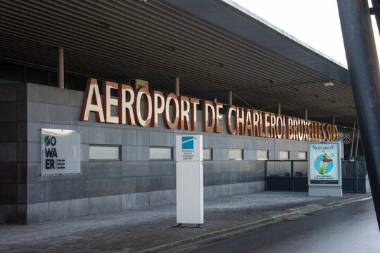 Charleroi, Belgium - February 2, 2025: Entrance building of Charleroi airport Buxelles Sud.