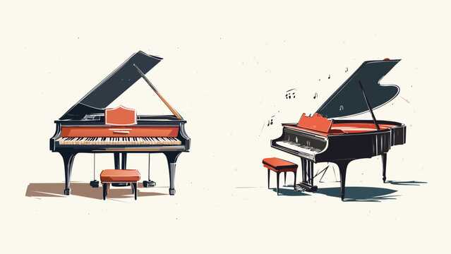 Two Elegant Grand Pianos Illustration Featuring Musical Instruments for Classical Performance Concept Art Design