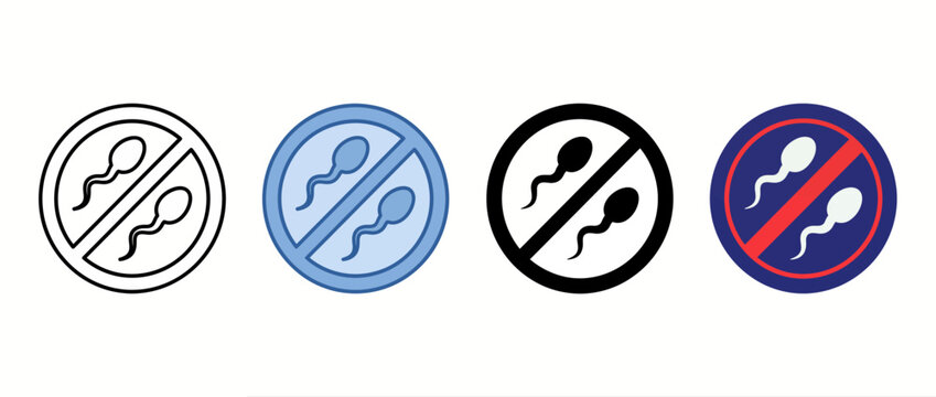 Set of sperm prohibition signs, no sperm icons, contraception concept