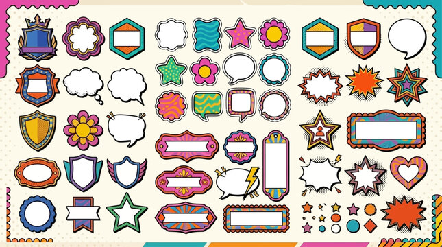 A colorful assortment of various shapes and stickers are arranged on a surface.