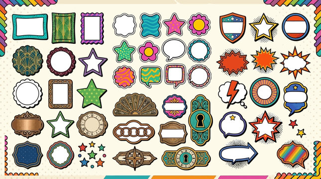 A vibrant assortment of colorful shapes and frames on a table