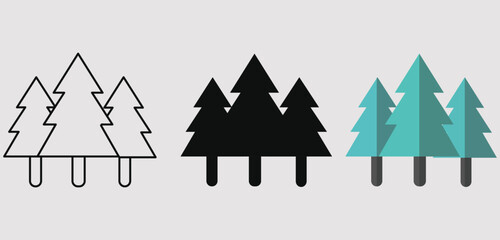 Obraz premium Pine tree forest icon set with outline solid and color styles
