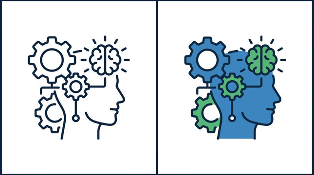 Creative human head with gears and brain symbolizing innovation and intelligence