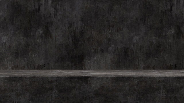 Distressed concrete podium on grunge wall background 3D Render