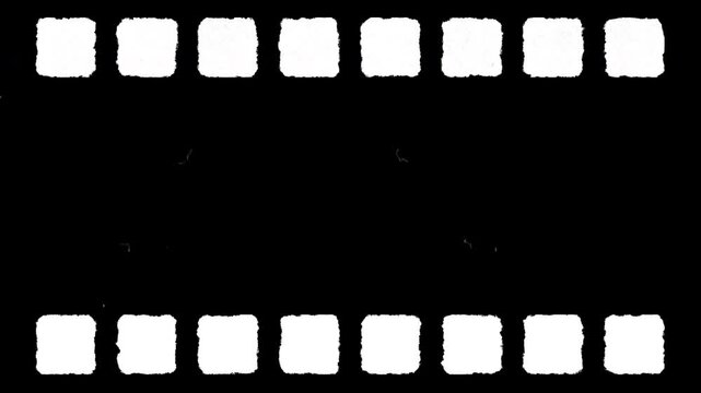 Real film scan strip borders with sprocket holes against square white frame. Perfect for cinema posters, moviethemed designs, and photography layouts.
