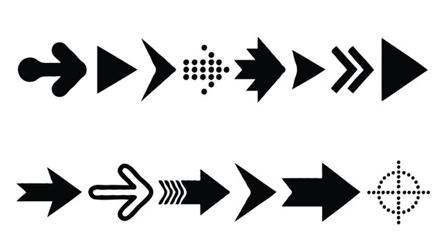 Black arrow icons and directional pointers design elements set isolated on white