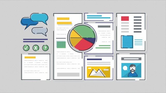 Animated Financial Dashboard with Business Reports, Charts, Graphs, and Data Analytics Flat Vector Design