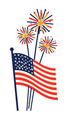 Fototapeta premium American Flag and Fireworks Display Celebrating Independence Day.