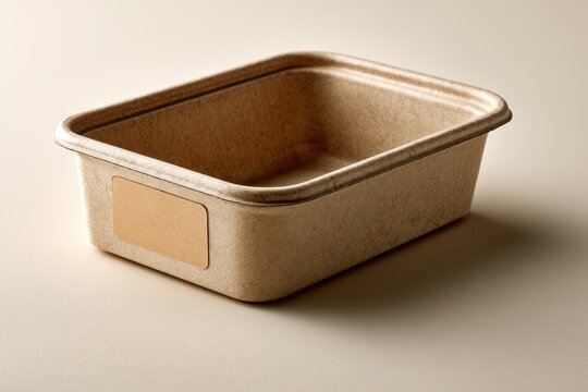Angled view of an eco-friendly brown paper food container, biodegradable takeaway meal box mockup