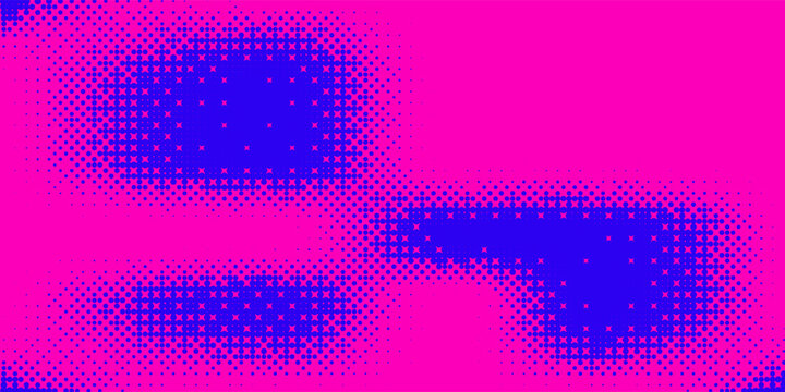 Blue pink bitmap pixel texture. Dotted dither gradient pattern background. 8 bit halftone faded pop art gradation wallpaper. Vanishing raster video arcade game backdrop Ilustration