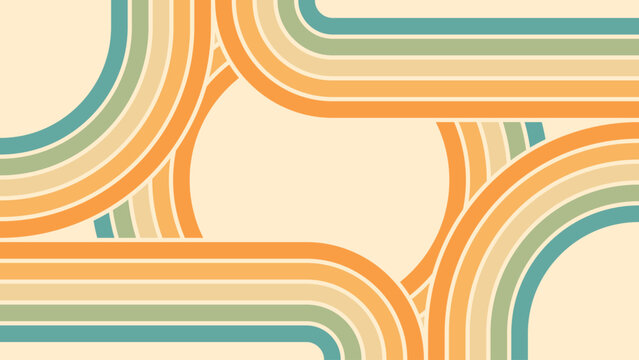 Abstract background of rainbow groovy Wavy Line design in 1970s Hippie Retro style. Vector pattern ready to use for cloth, textile, wrap and other.