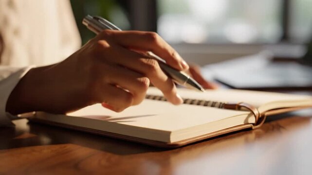Person writing notes in notebook with fountain pen
