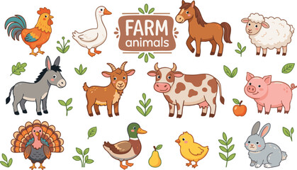 Fototapeta premium Farm animals gathered around a sign in a green landscape
