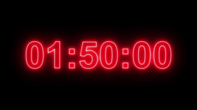 Neon sign 2 minute timer countdown animation, countdown timer two minute animation from 120 to 0 countdown Two minute countdown timer animation on transparent background. 4k