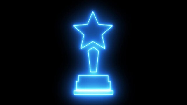 Neon world cup champions trophy prize icon symbol. Award cup icon, sports or tournament award award animation.