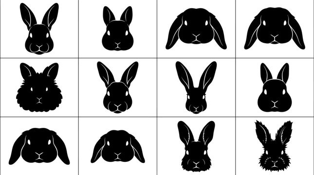 Graphic collection of rabbit faces with different ear shapes and styles