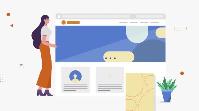 2D Animation of a UI Designer Optimizing a Website Interface Layout, Web Development and Digital Marketing Concept