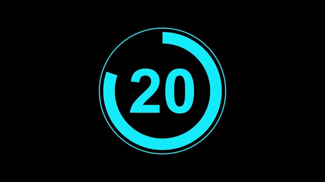 Circle countdown timer 25 seconds animation from 25 to 0 seconds, 25 Seconds countdown timer, Countdown timer, circle Countdown video animation with alpha channel on black background.