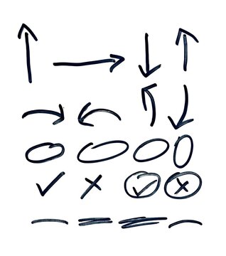 Hand Drawn Marker Arrows and Marks Set PNG
