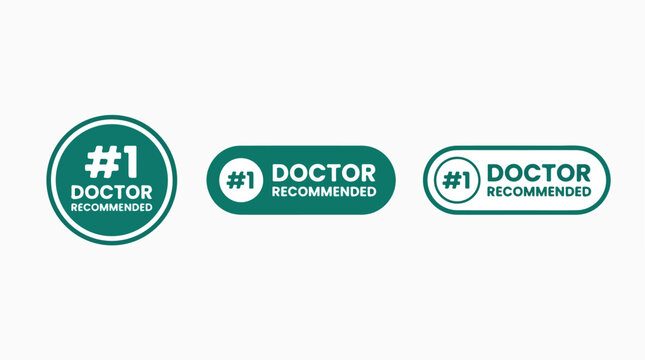 Green number one doctor recommended badges in flat design on white background for healthcare branding