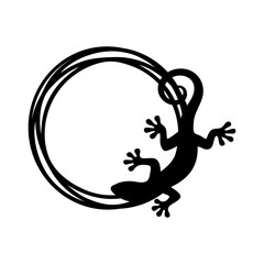 Logotipo con marco con líneas con el dibujo sencillo de la silueta de un lagarto © teracreonte