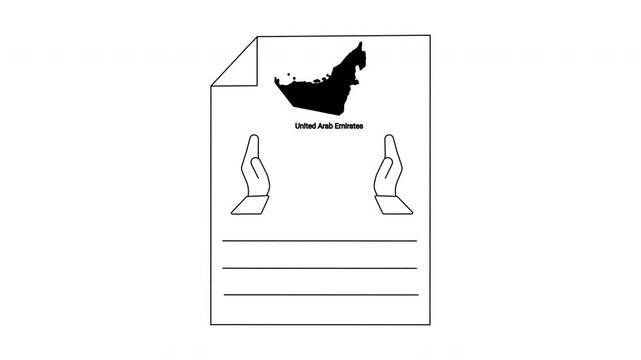 United Arab Emirates Map and Hands Illustration for Document Design.