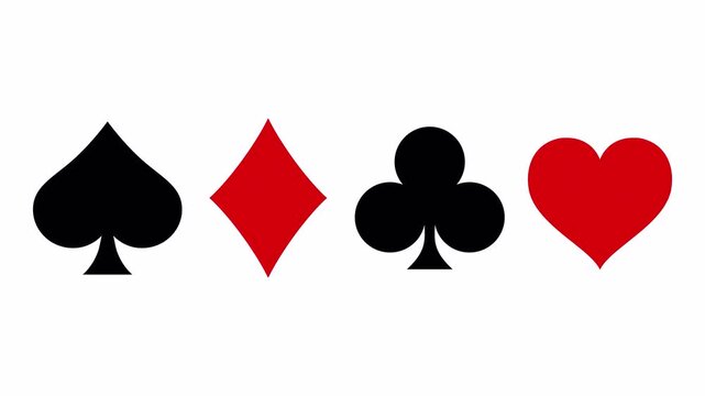 Suit deck of playing cards Animation for poker and casino on white background with alpha channel