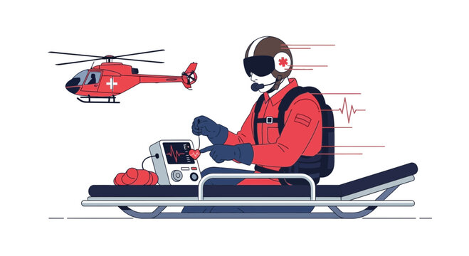 Medical Emergency Rescue: Paramedic with Defibrillator and Helicopter