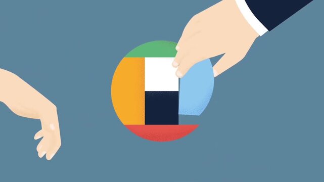 Animated Hands Assembling a Colorful Geometric Globe Sphere Puzzle, Global Cooperation and Strategy Concept