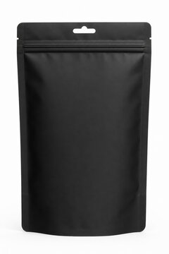 Matte Black Blank Food Packaging Stand Up Pouch Bag Mockup Isolated on White Background