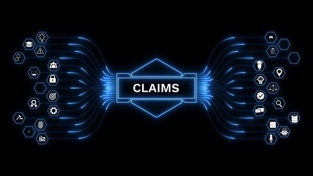 Insurance claims network with digital processing system, automated verification workflow, data connectivity, claims management, and insurtech technology solutions.