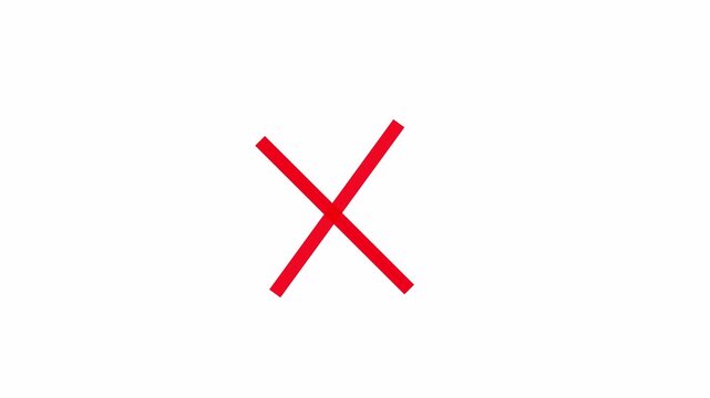 Animation of a red x shape diagonal cross on white background 