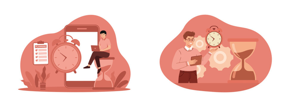 Time management and business efficiency vector illustration with management, efficiency