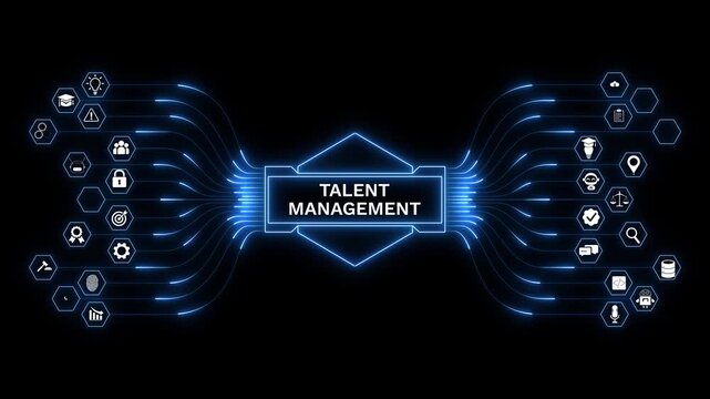 Talent management network with digital workforce development system, performance tracking, HR analytics, employee growth strategy, and AI-driven talent optimization.