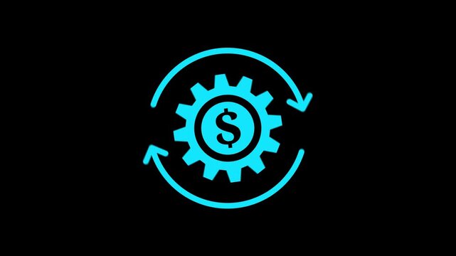 Gear symbol with dollar sign financial concept. Animated gear icon with dollar sign representing business, finance. Future of Digital Finance. FINANCIAL TECHNOLOGY. 4k