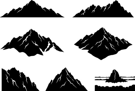Alpine mountain peak collection illustrating sharp summits and volcanic islands for web asset